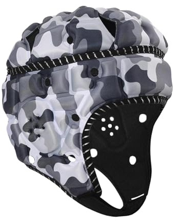 QSTDGVPW Casque de Rugby pour Enfants avec Rembourrage Souple, Réglable, Conçu pour Le Football et Le Rugby, Matériau Respirant et Absorbant Les Chocs, Noir Blanc