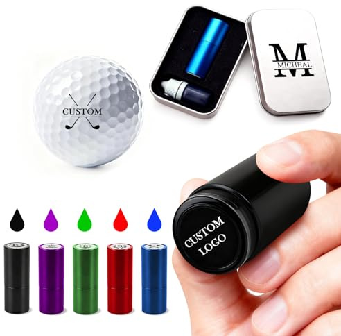 VEELU Golfball Stempel Personalisiert Mit Namen, Text Oder Logo - Wiederverwendbar Selbstfärbend, Wasserdicht, Nachfüllbar - Golfergeschenk Golf Zubehör Für Männer, Papa, Golfer