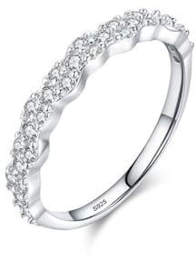 Ayoiow modesmycke ringar dam925 sterlingsilver zirkon, vågformad zirkonring vänskapsringar i silver för flickvän, 49 (15,6)–60 (19,1), lämplig för årsdag, 60 (19.1), Sterlingsilver