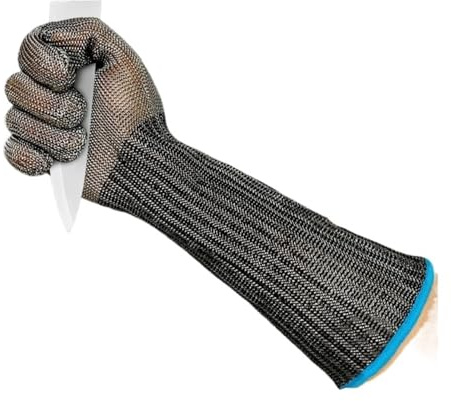 Protectores de brazo de alambre de acero inoxidable extendidos, anticortes y antipuñaladas, guantes de inspección de fábricas de metal en mataderos, guantes de protección contra cortes.(1 pair,L)