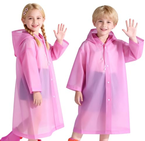 AropaeenGlowry Kids Waterproof Rain Poncho with Hood & Sleeves - Reusable EVA Raincoat for Boys Girls, Camping & Travel