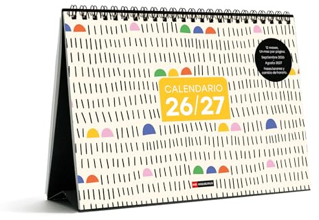 Miquelrius - Calendario Escolar 2026 2027 de Sobremesa A5, 12 Meses | De Septiembre 2026 a Agosto 2027, Vista Mensual, Ilustración Diferente Cada Mes, Espacio para Anotar, Stickers, Español