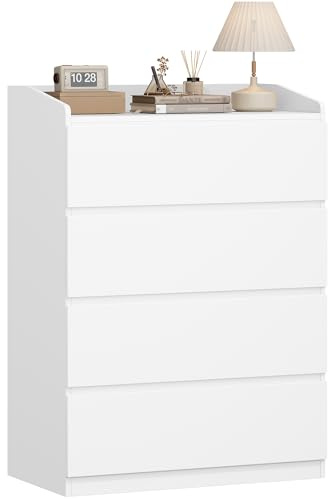 Hzuaneri Kommode mit 4 Schubladen, 40 x 70 x 107 cm, Weiß | Seitenschrank mit Arbeitsfläche, Spind mit oberem Geländer, Moderner Stil, Geeignet für Wohnzimmer und Schlafzimmer DC32803X