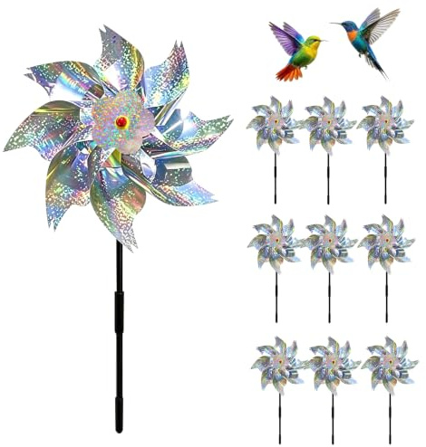 SZHUGEKI 10 Pièces 24 × 50cm Moulins à Vent Réfléchissants, Éoliennes Anti | Répulsif à Oiseaux Très Efficace,Installation Facile,Décoration Attrayante,Moulin Anti Oiseaux, pour Jardins