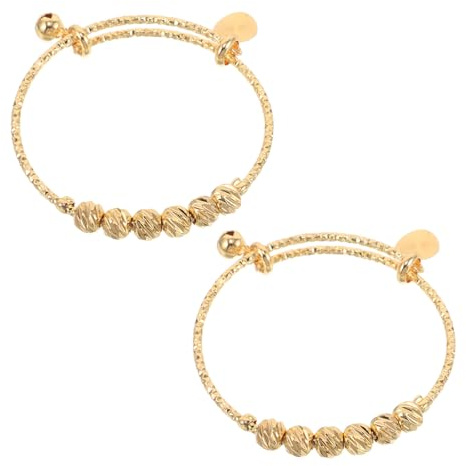 Hemobllo Bracelet pour Bébé Bracelets de Perles pour Garçon et Filles Doré en Cuivre Structure Push-pull Lot de 2 Pcs pour Garçons et Filles Occasions Spéciales et Collection de Bijoux