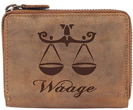 Greenburry Vintage Damen Geldbörse Braun 13x10x3 cm mit Sternzeichen Motiv Waage