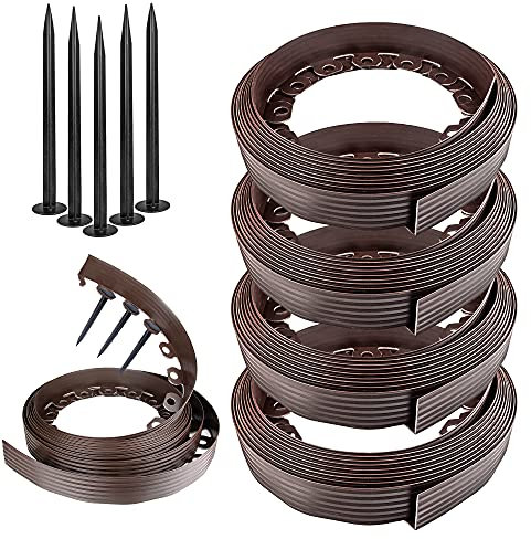Chrispol System Lawn Edging Brown 50 m Flower Bed Border - 5 x 10 m Long 4 cm High - Mowing Edge Made of Flexible Plastic + 300 Fixing Nails