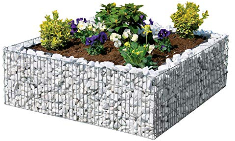 bellissa Gabionen-Hochbeet Premium 4-Eck - 95595 - Steinkorb-Pflanzkübel quadratisch - Bausatz inkl. Trennfolie - 120 x 120 x 40 cm Outdoor