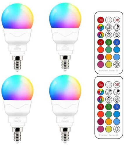 ILC E12 LED Light Bulbs (40w Equivalent) 5W, Color Changing RGB, A15 Small Base Candelabra Round Light Bulb, Candle Base, 2700K Warm White 12 Colors 2 Modes Timing with Remote Control (4 Pack)