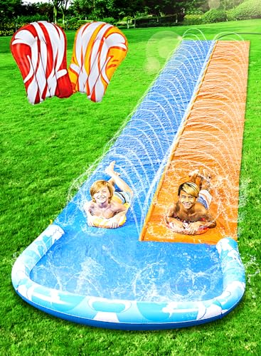 JOYIN 685 cm Rutsche und Wasserrutsche mit 2 Bodyboards, Rasen-Wasserrutsche mit eingebautem Sprinkler für Sommer-Wasserspaß im Garten für Kinder und Erwachsene