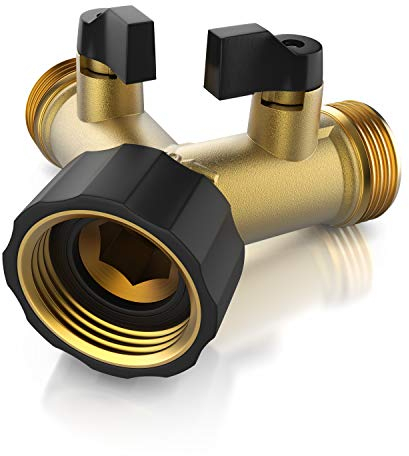 Brandson 2 Wege Ventil,Y-Verteiler für 3/4 Zoll Wasserhahn auf 2 Ausgänge, Wasserverteiler Doppelanschluss, für 2 Geräte an den Wasserhahn passend zu BRANDSON und GARDENA Bewässerungscomputern