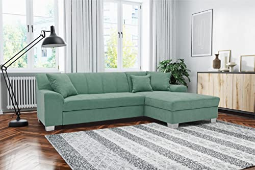 DOMO. collection Ecksofa Capri, Sofa in L-Form, Longchair rechts mit Schlaffunktion, Couch, Polsterecke, Eckcouch, Schlafsofa 239 x 152 x 75 cm (BxTxH), mint (grün)