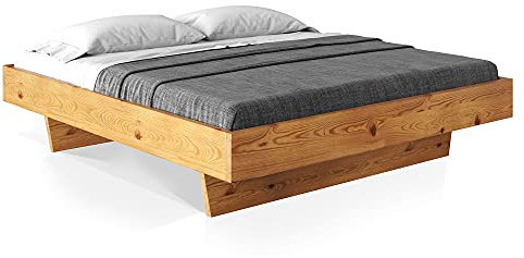 moebel-eins CURBY Massivholzbett Doppelbett Wangenbett ohne Kopfteil aus massiver Thermo -Fichte, hochwertige Verarbeitung, einfacher Aufbau, Made in Germany, 90 x 200 cm, Natur