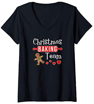Femme L'équipe de pâtisserie de Noël en pain d'épice T-Shirt avec Col en V