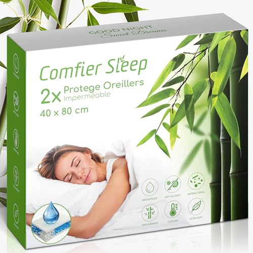 Kissenschoner 40x80 cm Dreilagig mit Reißverschluss, Antiallergen, 100% Bambus, 2er-Pack wasserdichte Kissenbezüge 40x80 Standardgröße