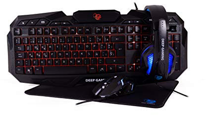 CoolBox X-Wing - Ensemble PC Gamer 4 en 1: Clavier QWERTY, Souris Gaming 2400 DPI, Casque Gamer avec Microphone, Tapis de Souris antidérapant. PC/Xbox One/PS4 Noir