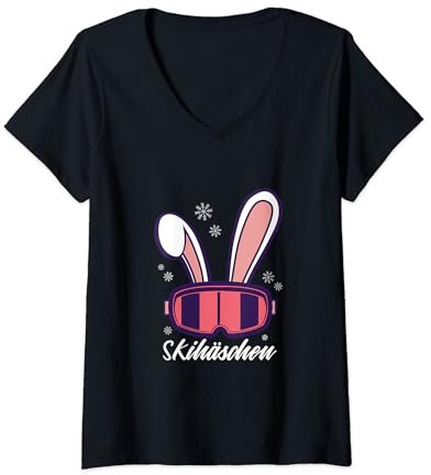 Damen Skihäschen Apres Ski Outfit als lustiges Apres Ski Motiv T-Shirt mit V-Ausschnitt