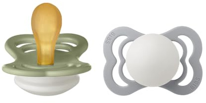 BIBS Supreme Schnuller 2er-Pack, BPA-frei, Symmetrischer Nippel. Naturkautschuk/Latex, Größe 1 (0-6 Monate), Sage/Cloud Night