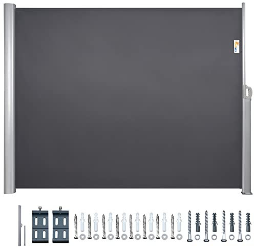 SUNMER Aluminium Side Awning Retractable Full Cassette Adjustable Length for Outdoor Privacy Screen Shelter Wind Breaker for Garden, Hot Tub, Balcony, Terrace - 1.8 X 3.5m