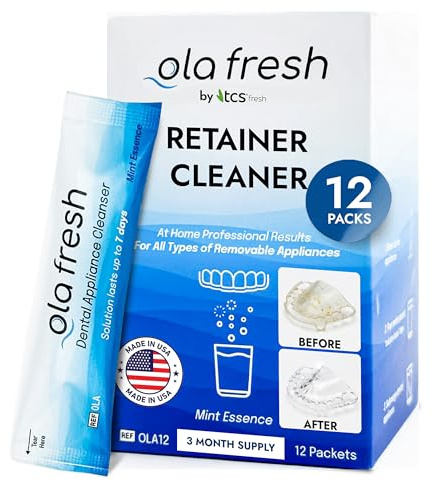 TCS Fresh Retainer Cleaner – Powder Solution for Denture, Aligner, Nightguard, Mouthguard & Retainer – Mint Essence Flavor, 12 Packets (3 Month Supply)