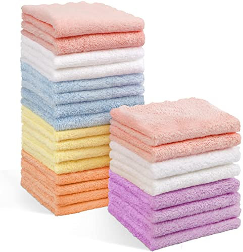 Orighty Baby Washcloths 24-Pack (7''x9''), Microfiber Coral Fleece Baby Towels, Super Soft and Absorbent Wash Cloths for Newborns, Infants and Toddlers, Gentle on Delicate Skin for Face Hands and Body