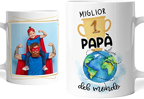 Caribu design Tazza Papà Personalizzata con Foto - Mug Festa del Papà Migliore del Mondo Personalizzabile con Fotografia - Idea Regalo Originale (Papà 1)