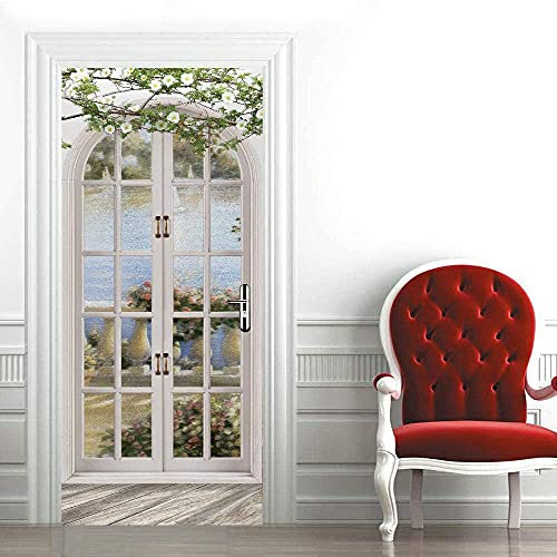 Türfolie Türtapete Türposter Selbstklebend 3D Fototapete Klebefolie Tür Mit Motiv Türaufkleber Kinderzimmer Schöner Meerblick Vor Dem Fenster 90 X 200 Cm