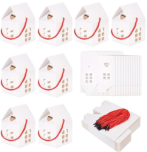 BENECREAT 30 Stück Hausförmige Geschenkboxen, 7.5x8x7.5cm Weiße Papier Geschenkkästen Für Hochzeit, Babyparty, Geburtstagsfeier