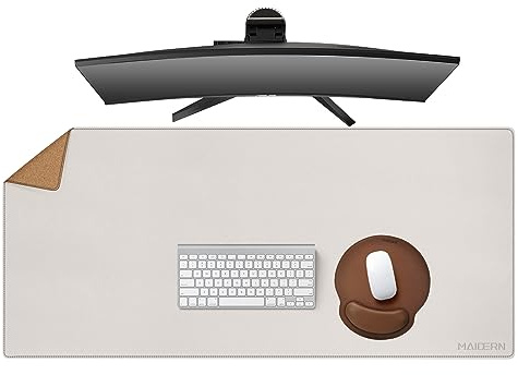 MAIDERN Schreibtischunterlage Leder & Kork, Doppelseitiges Schreibtischunterlage papier 110 x 50cm, Groß Mauspad xxl, Wasserdichte Schreibunterlage filz, Büro und Zuhause Tischunterlage (Creme) …