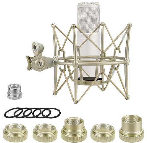 Geekria for Creators Microphone Shock Mount Compatible avec Rode NT1-A, NT2-A, NT1000, NT2000, NTK, Procaster, K2, Mic Anti-Vibration Suspension Adapter Clamp Mic Holder Clip (Champagne/Metal)
