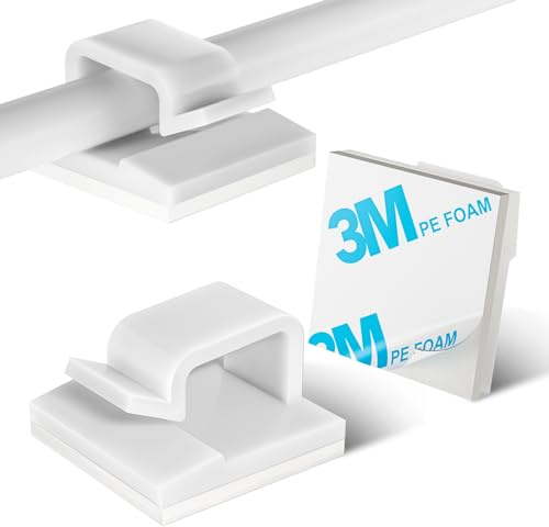 KGROTE 100PCS Cable Clips, Wire Clips Self Adhesive Cable Tidy Hooks Cord Organiser Holder for Cable Management, Home and Office (White, Small)