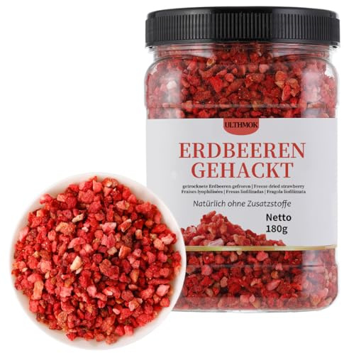 Fresas Liofilizadas, Fresas Secas Picadas, Veganos, Snacks Rojos - 180 G