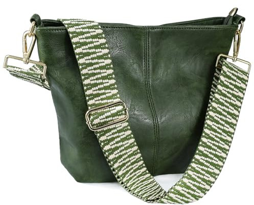 Huwzder Hobo Bags Umhängetasche aus veganem Leder, Gitarrengurt, Schultertaschen mit Reißverschluss, Handtaschen für Damen, Grün, 2, Umhängetasche