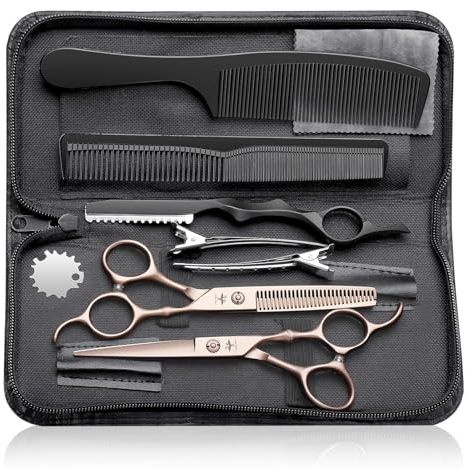 PURPLEBIRD Hair Cutting Scissors Kit, Professional Barber Scissors Hairdressing Shears Set with Stainless Steel Hair Scissors Thinning Scissors for Men Women Pet 10 Pcs Rosegold