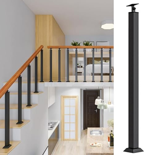 Mandrins en métal noir pour garde-corps - poteaux d'escalier, main courante avec colonne de garde-corps pour escaliers intérieurs extérieurs balustres (85 cm/33,5 po)