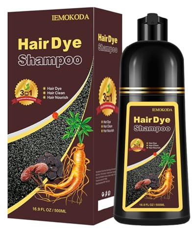 Black Long-Lasting & Natural Hair Color Shampoo - 3 in 1 for Gray Coverage, Instant Effect in Minutes for Men & Women, 16.9 Fl Oz