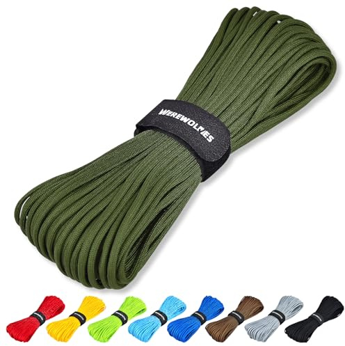 WEREWOLVES Paracord Rope, 7 Strands 4mm 100ft Parachute Cord for Crafts, DIY Projects, Survival Bracelets (Army Green, 100 Feet)