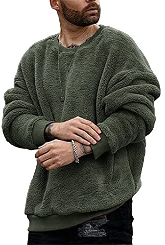 Runcati Herren Plüsch Pullover Teddy-Fleece Oberteile Oversize Sweatshirt Fuzzy Plüsch Teddy Pulli Tops für Herbst Winter