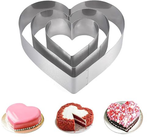 Anicy 3 Stück Herzbackform Herzform Backform - Backform Herz Tortenring, Edelstahl Kuchenform Herz für Kuchendekoration Kekse Backzubehör Sandwichkuchen, Tortenring Hoch 4.5cm, Durchmesser 10/15/20cm