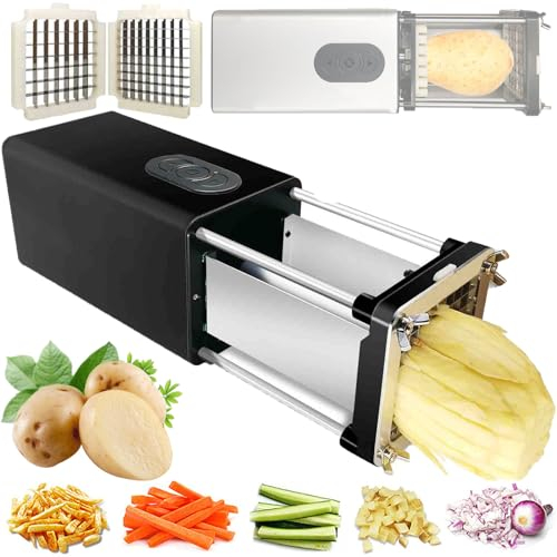 YhsPkh Cortador Comercial De Frutas/Verduras - Hoja De 1/2 + 3/8, Cortador Eléctrico De Papas Fritas - Almacén De Gran Capacidad, Acero Inoxidable, para Patatas, Cebollas, Pepinos,Black
