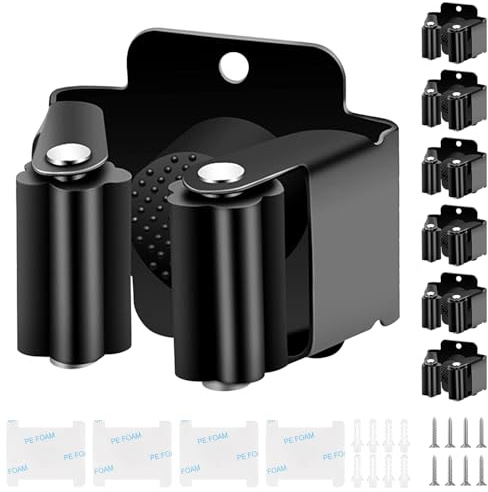 Kouclaa Besenhalterung Wand,Gerätehalter Edelstahl Gartengerätehalter Wandhalterung Selbstklebend Besenhalter Organizer für Küche Zuhause Badezimmer Garage (6 Black)
