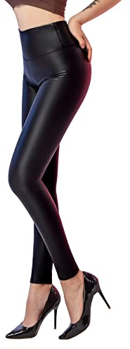 SOGNO D'ORO Damen Kunstleder Leggings High Waist PU Leder Leggings Hose Strumpfhosen Treggins Leggins Stretchhose für Damen Fleece Gefüttert,3XL