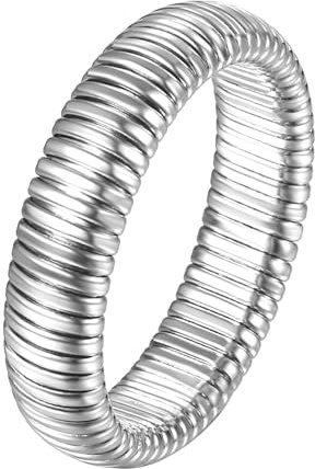 Flongo Elastische Chunky Ring Unisex: Gold Silber Edelstahl Ring Schlicht 6mm echt Klassisch Stretchringe Mikro Elastisch Stapelbar Stressresistent Stilvolles Geschenk Damen Herren