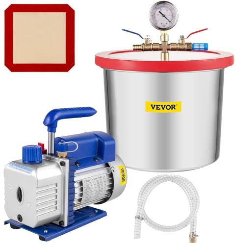 VEVOR Pompa per vuoto Camera a Vuoto 26,9 x10,2 x 20,6 cm Kit Pompa per Vuoto Monostadio 7,57 L Degasaggio Epossidico in Silicone con Pompa per Vuoto Monostadio, Spostamento d'Aria 113,26 L/min