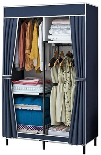 HUHJYUGE Kleiderschrank Stoff, Stoffschrank mit Kleiderstange, Stoffkleiderschrank mit Motiv, Einfach aus Stoff Faltschrank, für Ankleidezimmer, Schlafzimmer (C 128cm/50in)