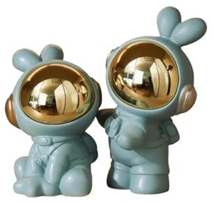 HGTYDV2 Astronauten-Hasen-Figur, Buchstützen, Weltraum-Thema, Buchstützen aus Kunstharz, galvanisiert, Kaninchen-Astronauten-Statue, Skulptur, Buchstopper für Büro und Wohnzimmer