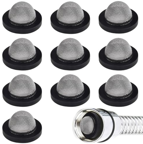 IKOPFLN 10 Stück Wasserhahn Sieb, Wasserhahn dichtung,O Ring Dichtung Dusche Edelstahl Schlauchdichtung Gummi Scheibe Mesh-Gummidichtung Dichtungsringe mit Sieb für 3/4 Zoll Gartenschlauch Brausekopf