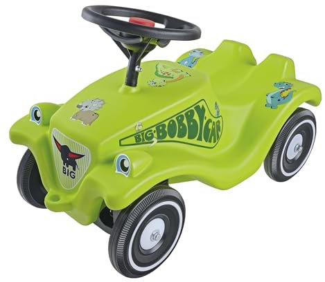 Big Bobby Car Classic Dino - Rutschauto ab 1 Jahr im bunten Dino-Design mit schwarzem Sicherheits-Lenkrad und Hupe, für Kinder ab 12 Monaten (bis 50 kg), grün mit Aufklebern