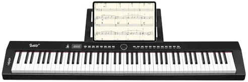 Bonnlo Piano Numérique avec 88 Touches Lestées, Clavier de Piano Semi-Lesté pour Débutants avec Pédale de Sustain, Adaptateur Secteur, Piano Électrique Cadeau pour Enfants et Adultes, Noir