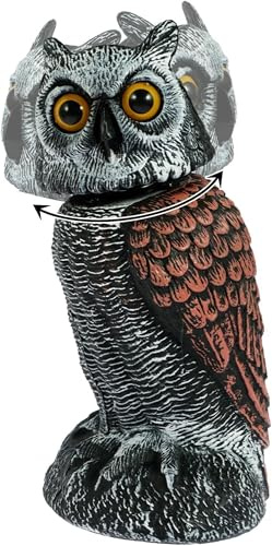 Búho espantapájaros, disuasores para palomas, gira la cabeza 360° con el viento, disuasor para palomas, disuasores para pájaros, pájaros falsos ahuyenta palomas, palomas disuasores, 27 x 13 x 13 cm